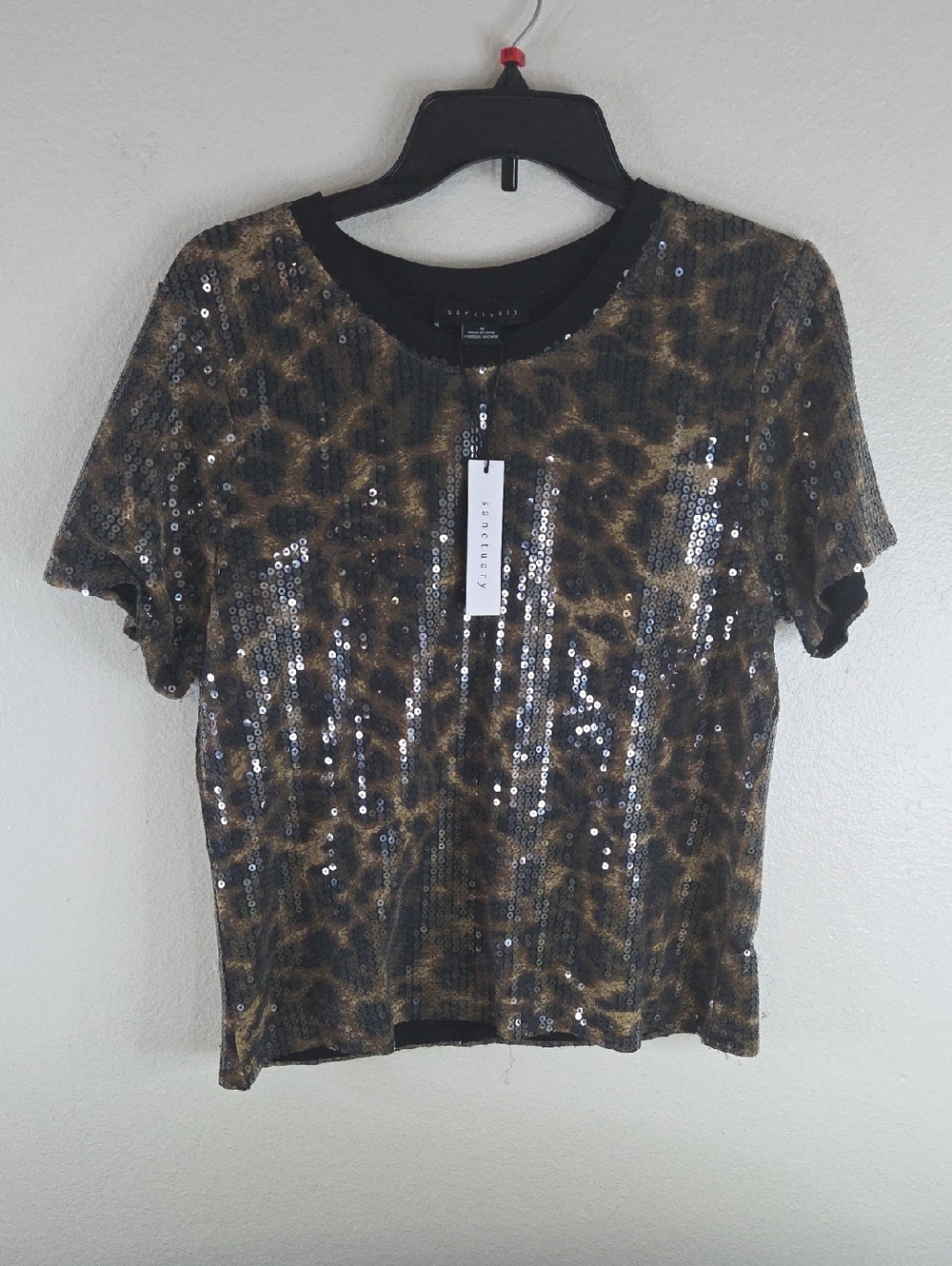 SANCTURAY MEDIUM Sparkle Leopard Sequin Tee - Brown/Black Office Siern.